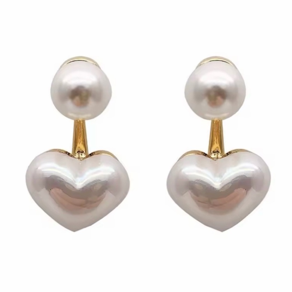 Pearl Heart Drop Earrings. - Picture 2 of 4